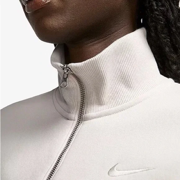 Nike Women's Phoenix Fleece Quarter-Zip Crop Sweatshirt Cream - Picture 3 of 5